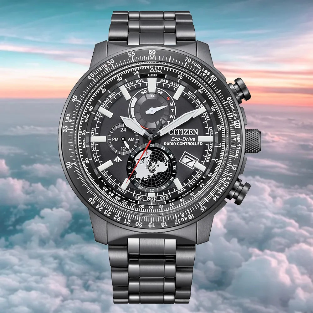 CITIZEN 星辰 PROMASTER 光動能電波對時萬年曆計時錶/黑x咖啡/44.6mm/CB5038-14E 歷史價格詳細信息