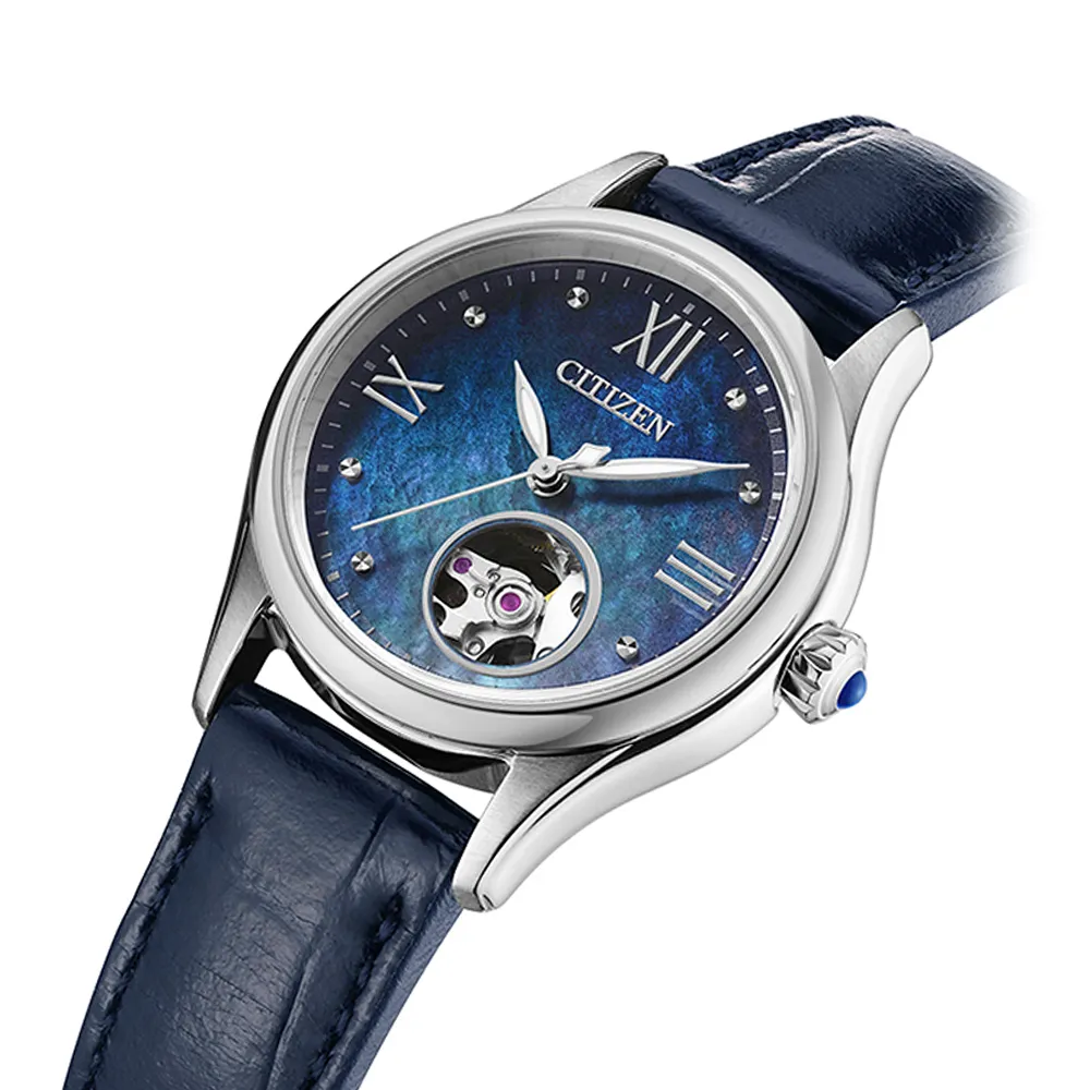 CITIZEN 星辰 LADYS 星星鏤空錶盤 星空淑女機械錶-藍 牛皮錶帶34mm (PC1009-27M) 歷史價格詳細信息