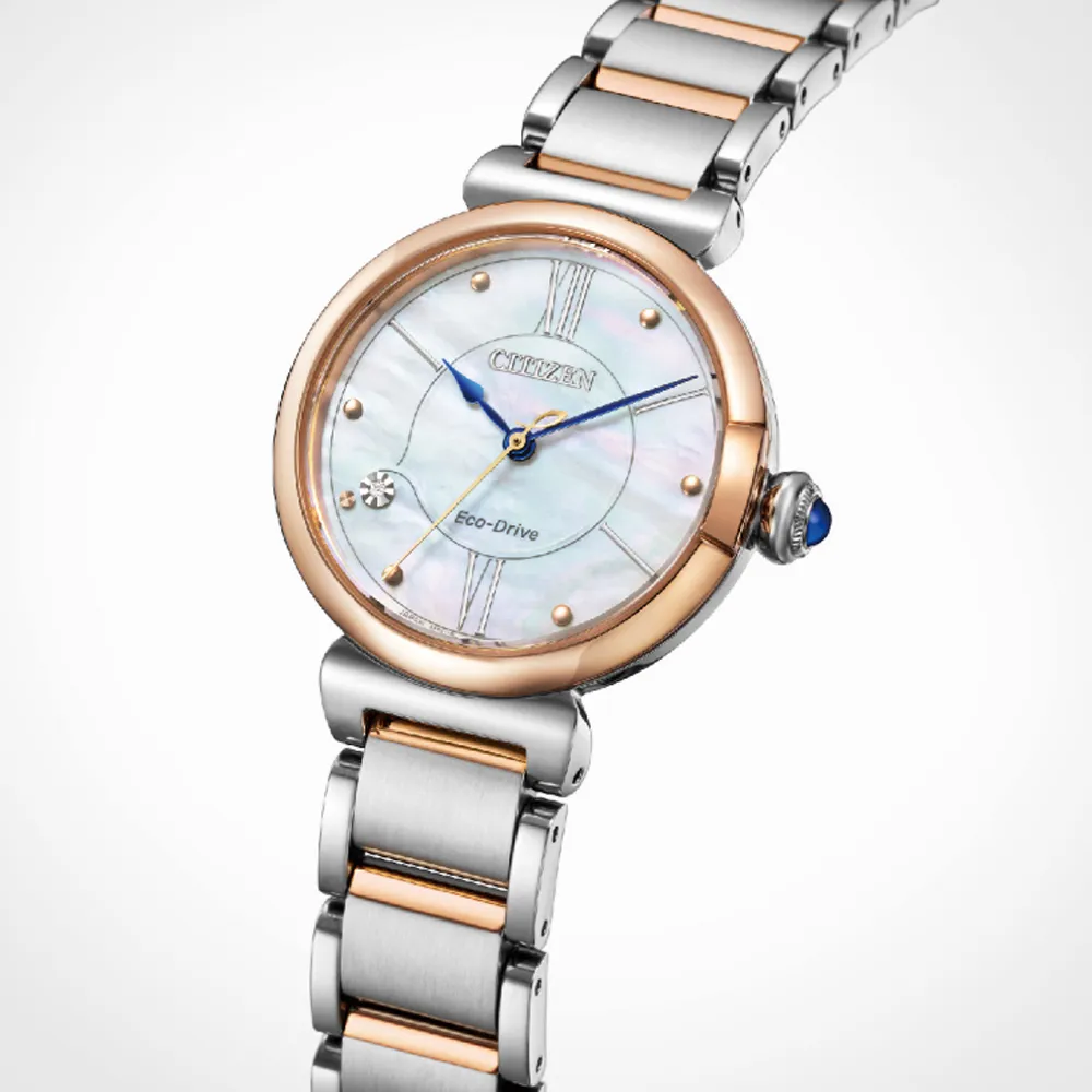 CITIZEN 星辰表 /EM1074-82D/L 光動能 珍珠母貝 藍寶石水晶玻璃 不鏽鋼手錶 銀白x玫瑰金 29mm 歷史價格詳細信息