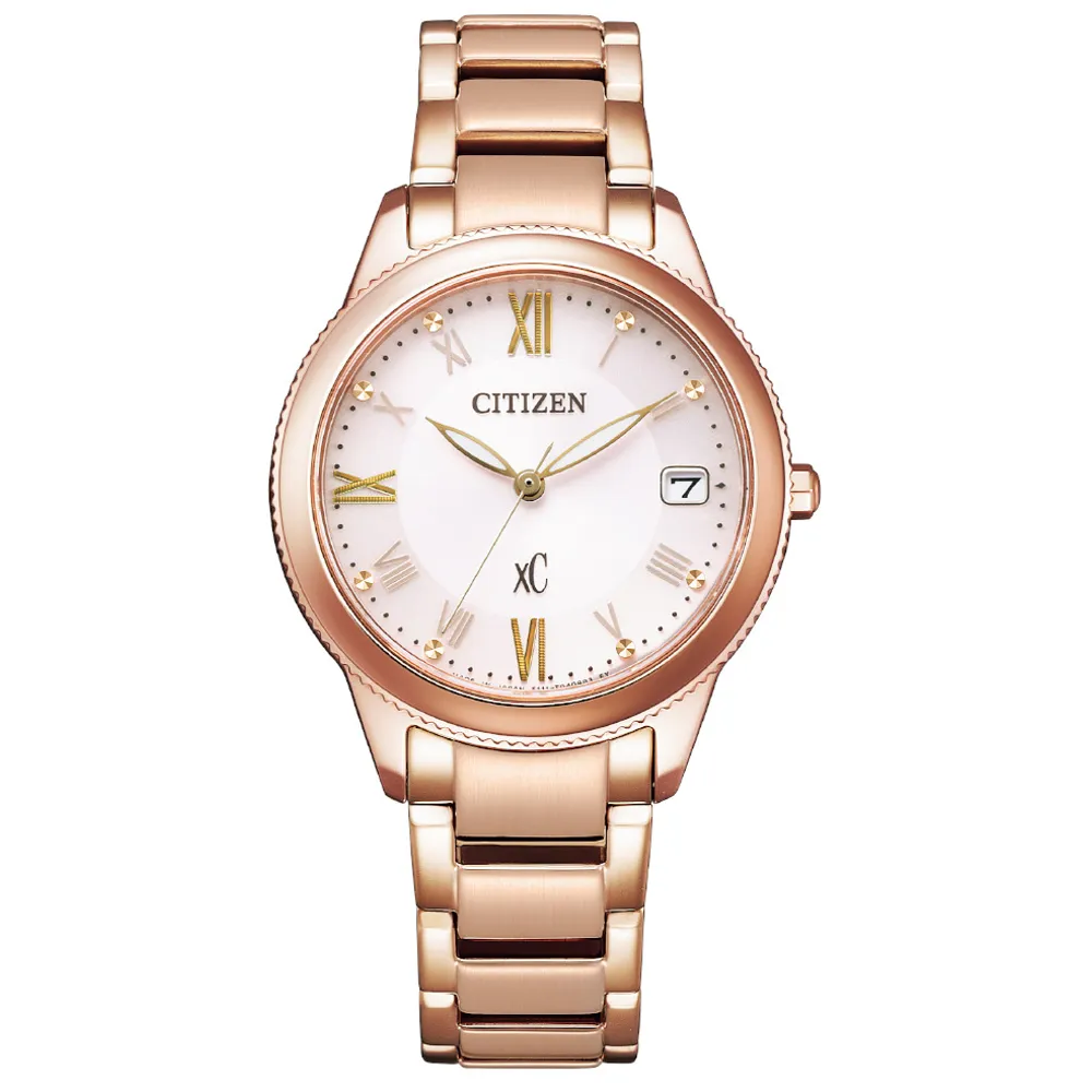 CITIZEN / EO1202-57A / XC 光動能 羅馬刻度 日期 不鏽鋼手錶 銀白x鍍玫瑰金 33mm 歷史價格詳細信息