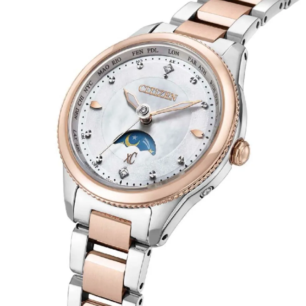 CITIZEN 星辰 xC 光動能電波對時萬年曆鈦金屬腕錶/銀X玫瑰金/29mm/ES9469-59A 歷史價格詳細信息