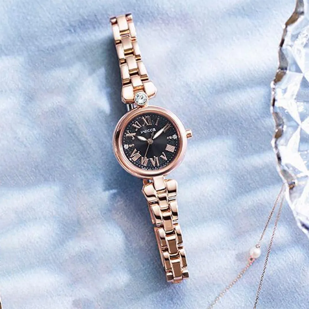 CITIZEN 星辰 Wicca 太陽能晶鑽女錶-玫瑰金x黑/23.5mm KP5-662-51 歷史價格詳細信息