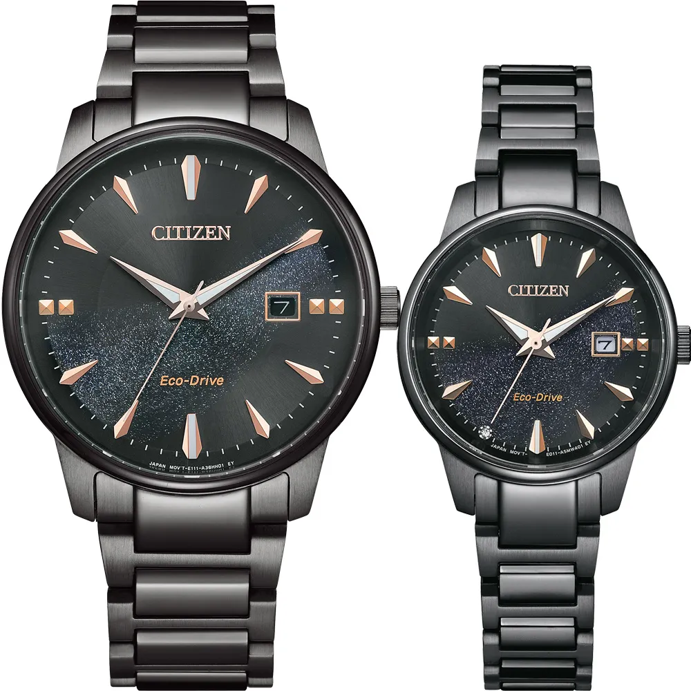 【CITIZEN】星辰 EW2595-81E BM7595-89E 藍寶石鏡面 日期 鋼錶帶 光動能 銀河對錶 玫瑰金/黑 歷史價格詳細信息