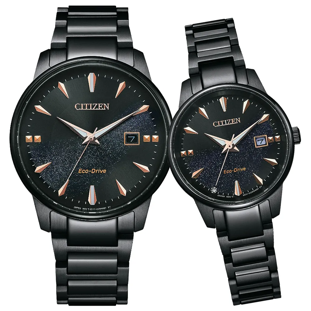 【CITIZEN】星辰 EW2595-81E BM7595-89E 藍寶石鏡面 日期 鋼錶帶 光動能 銀河對錶 玫瑰金/黑 歷史價格詳細信息