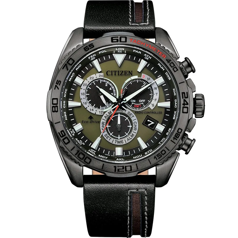 CITIZEN 星辰表 / CB5037-17X / 光動能萬年曆電波錶藍寶石水晶玻璃拼接小牛皮手錶綠x灰框x黑45mm 歷史價格詳細信息