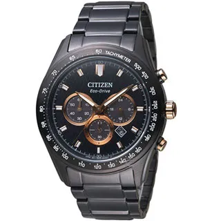 CITIZEN 星辰表 / CA4558-16E / 光動能 三眼計時 日期 防水100米 小牛皮手錶 黑綠色 43mm 歷史價格詳細信息