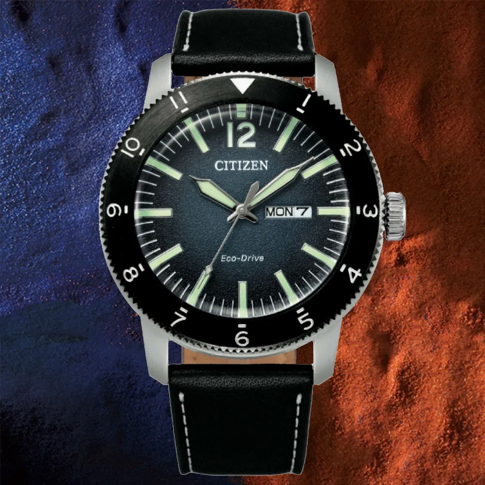 CITIZEN / AW0077-19L / 光動能 潛水風 星期日期 防水100米 小牛皮手錶 藍x銀框x黑 44mm 歷史價格詳細信息