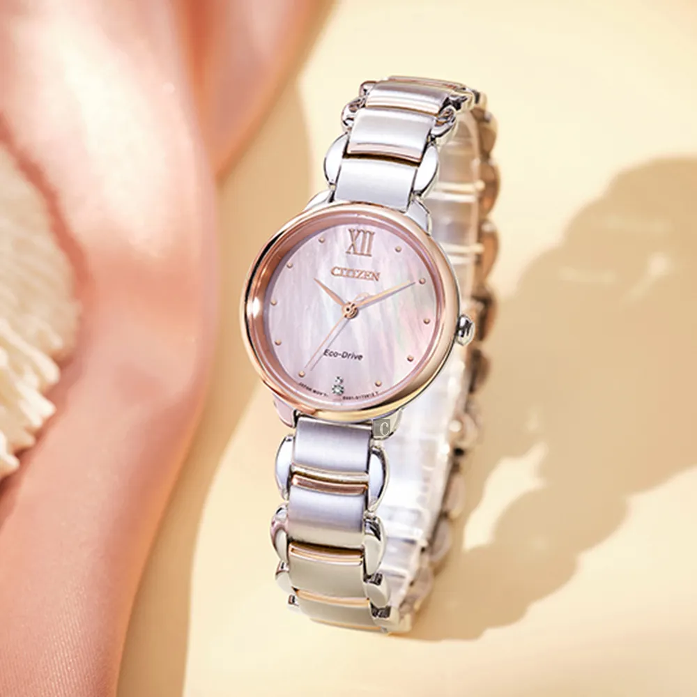 CITIZEN 星辰表 / EM0904-58W / L 光動能珍珠母貝晶鑽藍寶石水晶玻璃不鏽鋼手錶粉x鍍玫瑰金30mm 歷史價格詳細信息