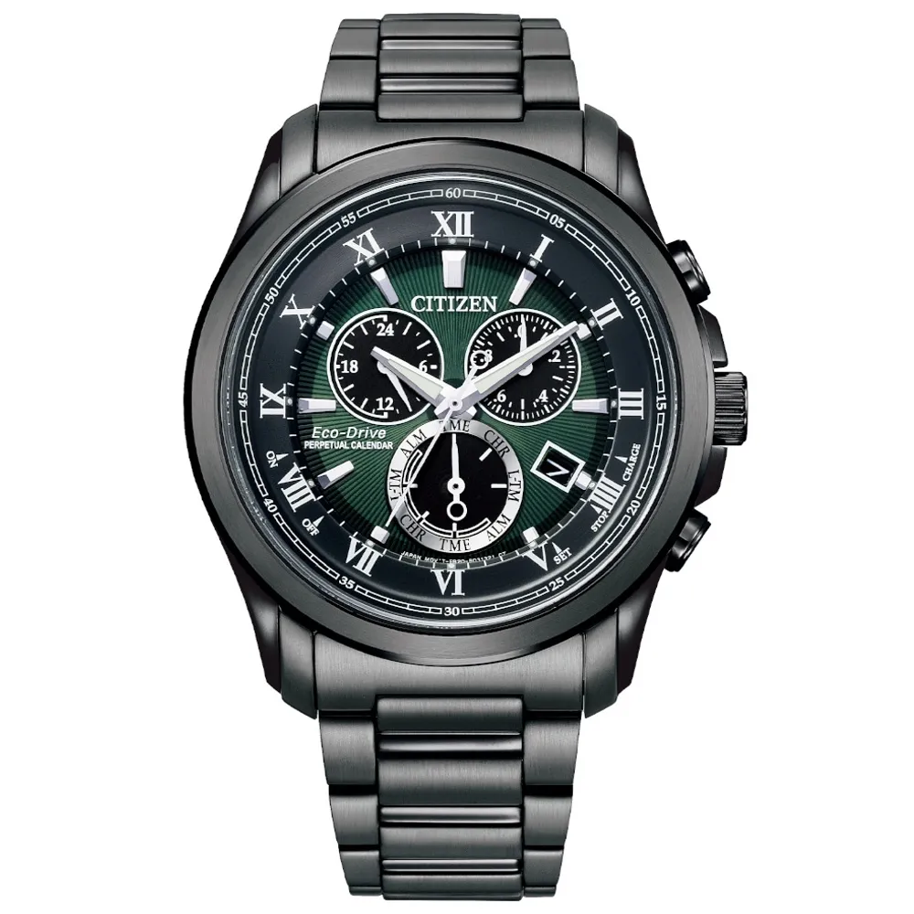 【CITIZEN】星辰 BL5546-81L 羅馬字 萬年曆 鋼錶帶 光動能 三眼計時男錶 黑/藍 43mm 歷史價格詳細信息