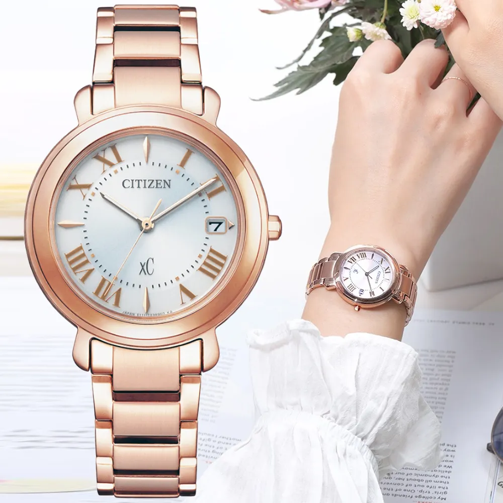 CITIZEN / EO1202-57A / XC 光動能 羅馬刻度 日期 不鏽鋼手錶 銀白x鍍玫瑰金 33mm 歷史價格詳細信息