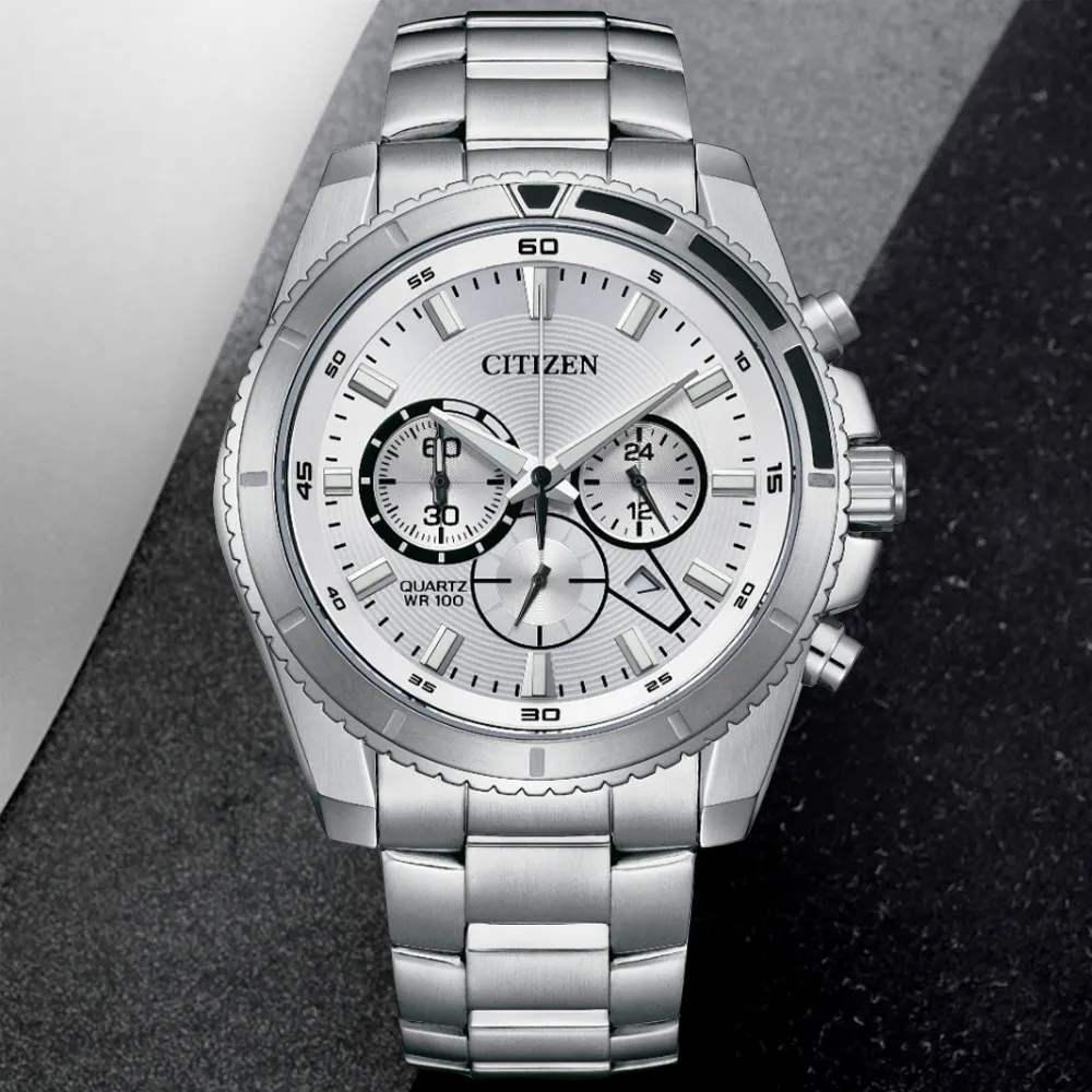 CITIZEN 星辰表 / AN8206-53L / 三眼計時 日期 防水100米 不鏽鋼手錶 藍x鍍玫瑰金 43mm 歷史價格詳細信息