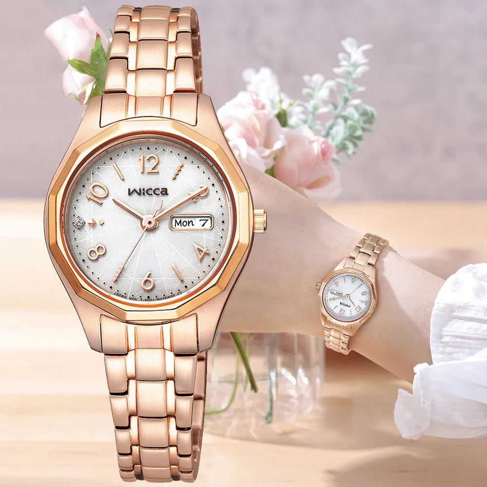 【CITIZEN】星辰 Wicca 少女系列 KH3-568-13 太陽能 米蘭錶帶女錶 玫瑰金/白 附贈皮錶帶 歷史價格詳細信息