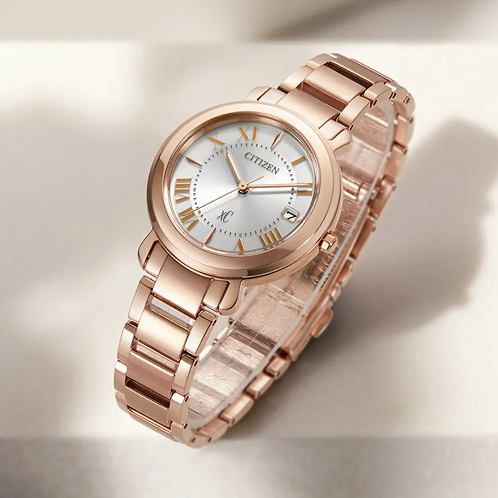 CITIZEN / EO1202-57A / XC 光動能 羅馬刻度 日期 不鏽鋼手錶 銀白x鍍玫瑰金 33mm 歷史價格詳細信息
