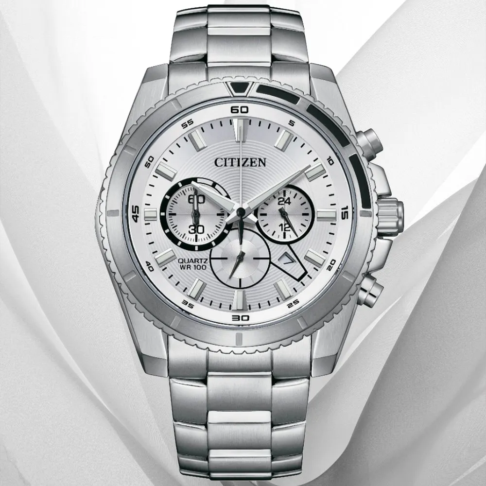 CITIZEN 星辰表 / AN8206-53L / 三眼計時 日期 防水100米 不鏽鋼手錶 藍x鍍玫瑰金 43mm 歷史價格詳細信息