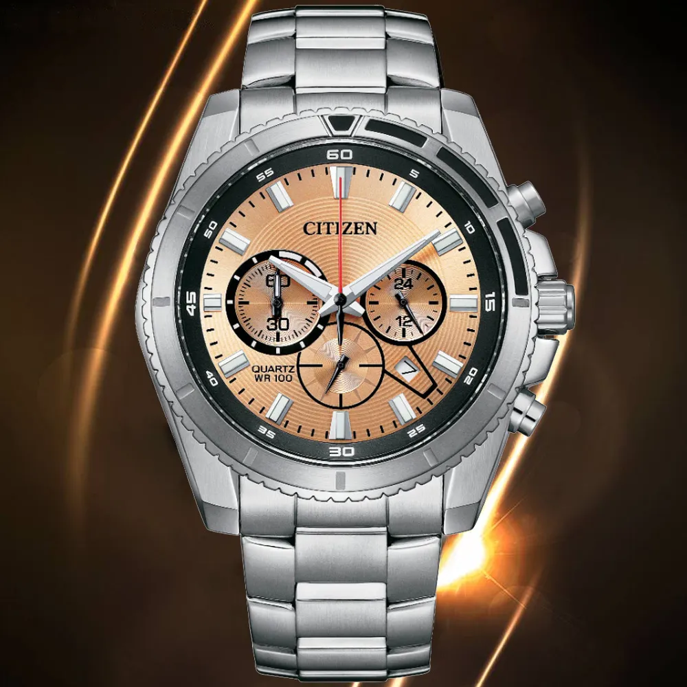 CITIZEN 星辰表 / AN8206-53L / 三眼計時 日期 防水100米 不鏽鋼手錶 藍x鍍玫瑰金 43mm 歷史價格詳細信息