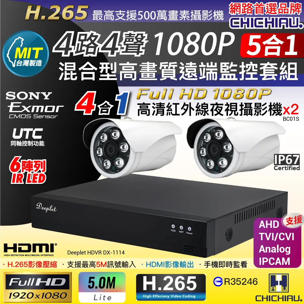 【CHICHIAU】DEEPLET H.265 5MP 4路1080P五合一數位高清遠端監控錄影主機 歷史價格詳細信息