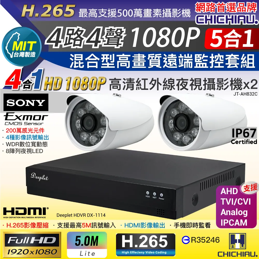 【CHICHIAU】DEEPLET H.265 5MP 4路1080P五合一數位高清遠端監控錄影主機 歷史價格詳細信息