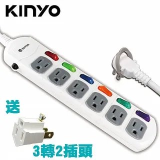 KINYO 6獨立開關 6插座 3孔 安全電源延長線 6尺 1.8M 附贈三轉二插座 歷史價格詳細信息