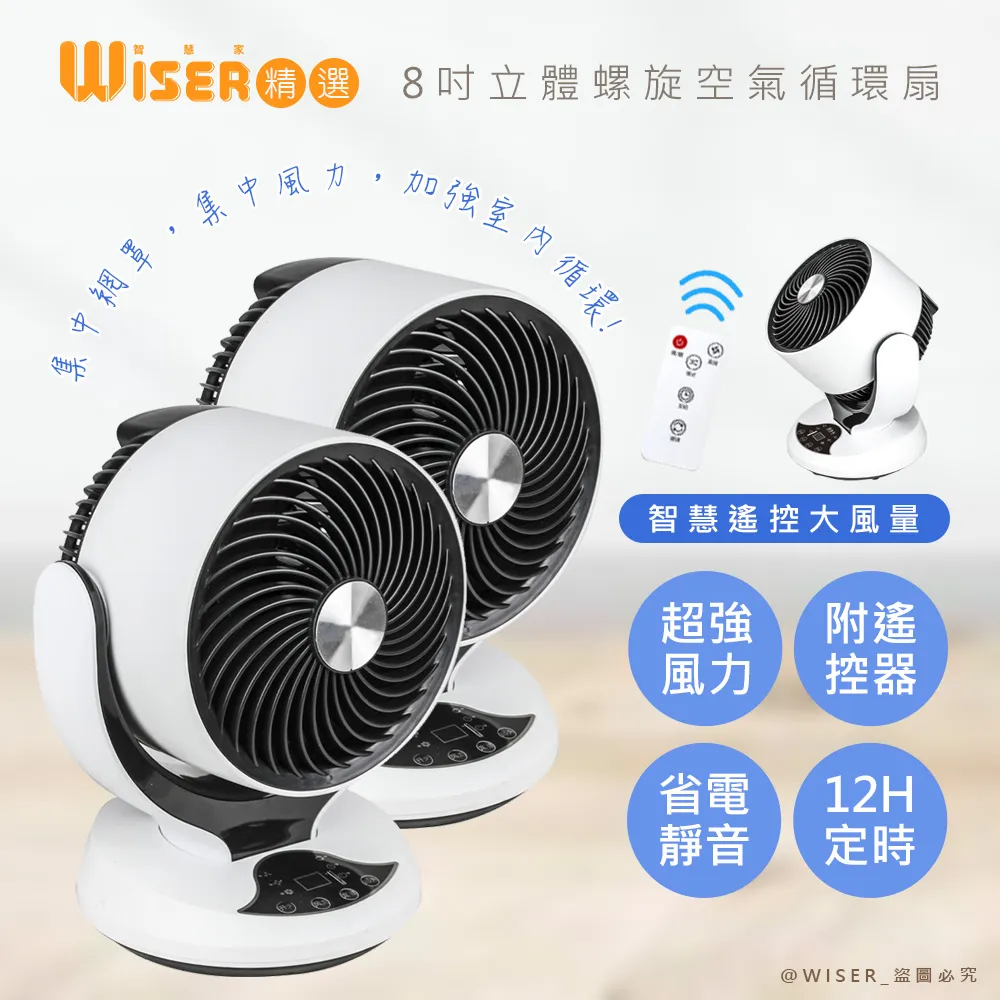 【Wiser精選】8吋自動擺頭渦旋空氣循環扇/桌扇/電風扇(智慧遙控) 歷史價格詳細信息
