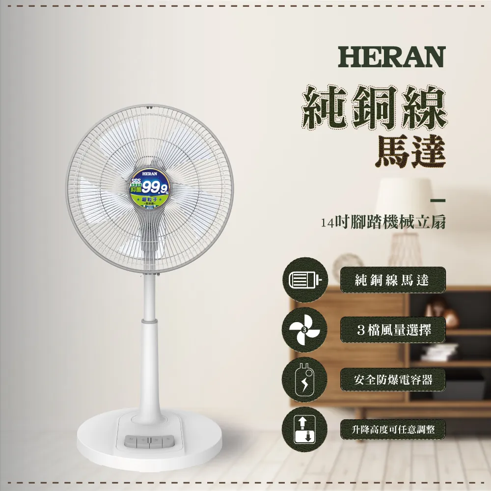 【HERAN 禾聯】14吋AC腳踏機械立扇 HAF-14AH53A 歷史價格詳細信息