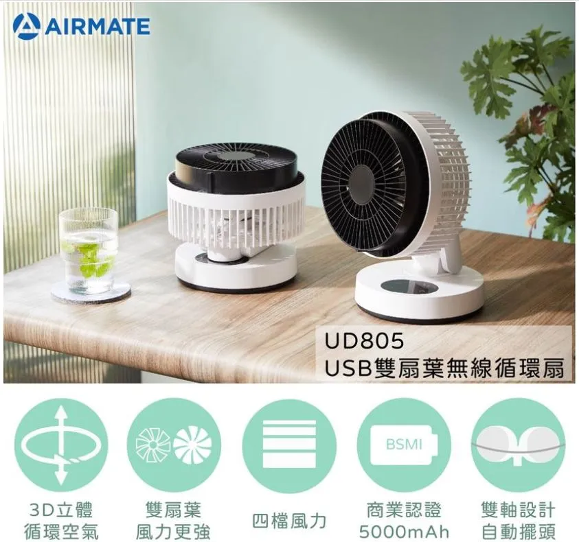 AIRMATE艾美特USB垂直翻轉手持充電拉風扇(黃) 歷史價格詳細信息