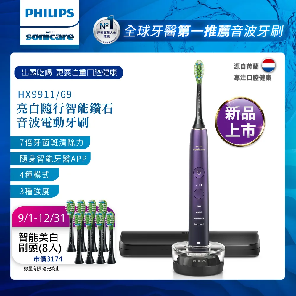 【PHILIPS 飛利浦】Sonicare亮白隨行智能鑽石音波震動/電動牙刷HX5191/02 (星雲藍)-雙入組 歷史價格詳細信息
