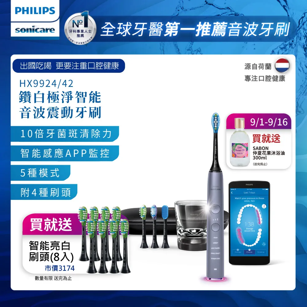 【PHILIPS 飛利浦】Sonicare DiamondClean Smart 鑽石靚白智能音波震動牙刷HX9924雙入組(白+粉) 歷史價格詳細信息