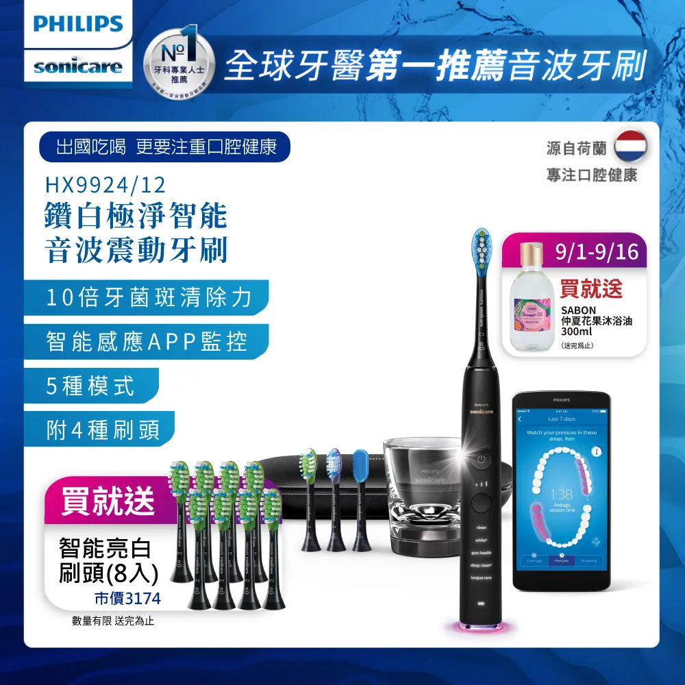 【PHILIPS 飛利浦】Sonicare DiamondClean Smart 鑽石靚白智能音波震動牙刷HX9924雙入組(白+粉) 歷史價格詳細信息