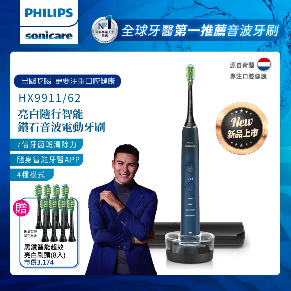 【PHILIPS 飛利浦】Sonicare亮白隨行智能鑽石音波震動/電動牙刷HX5191/02 (星雲藍)-雙入組 歷史價格詳細信息