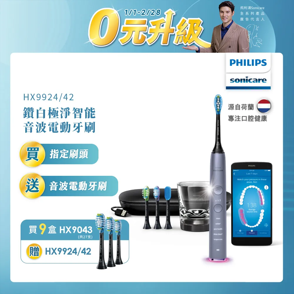 【0元升級】買8盒刷頭-飛利浦智能鑽石標準型刷頭(HX6063/96)+送音波牙刷/電動牙刷(HX9911/69)紫 歷史價格詳細信息