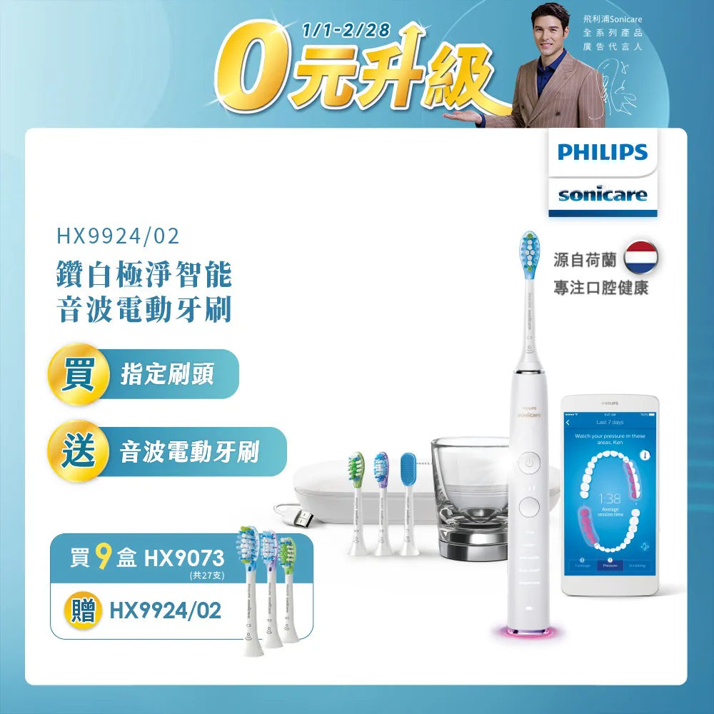 【0元升級】買8盒刷頭-飛利浦智能鑽石標準型刷頭(HX6063/96)+送音波牙刷/電動牙刷(HX9911/69)紫 歷史價格詳細信息