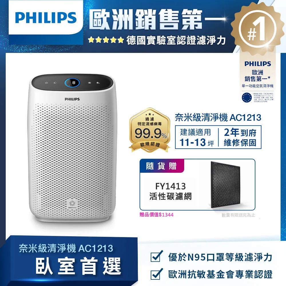 PHILIPS飛利浦舒眠抗敏空氣清淨機AC1213(適用13坪) 歷史價格詳細信息