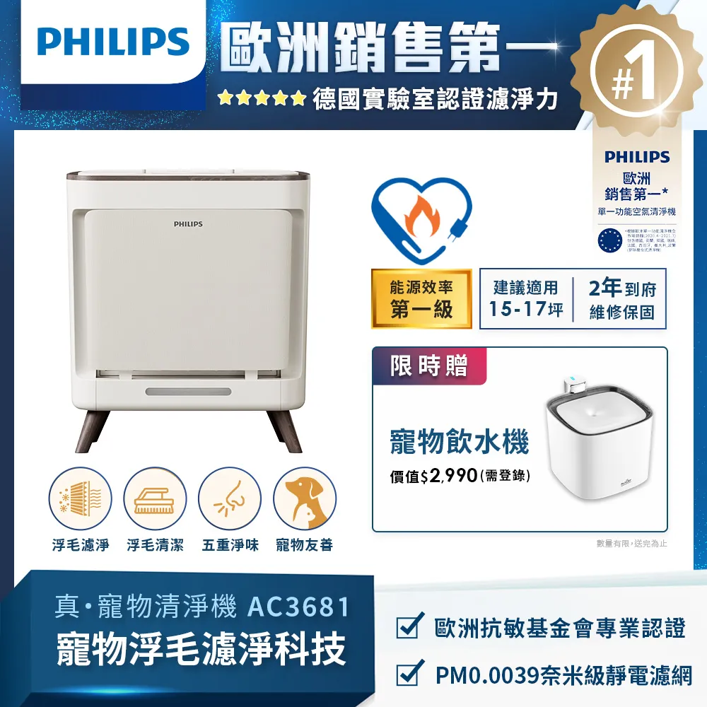 【飛利浦 PHILIPS】寵物抗敏空氣清淨機-毛小奈 (AC3681/80)-適用17坪 歷史價格詳細信息