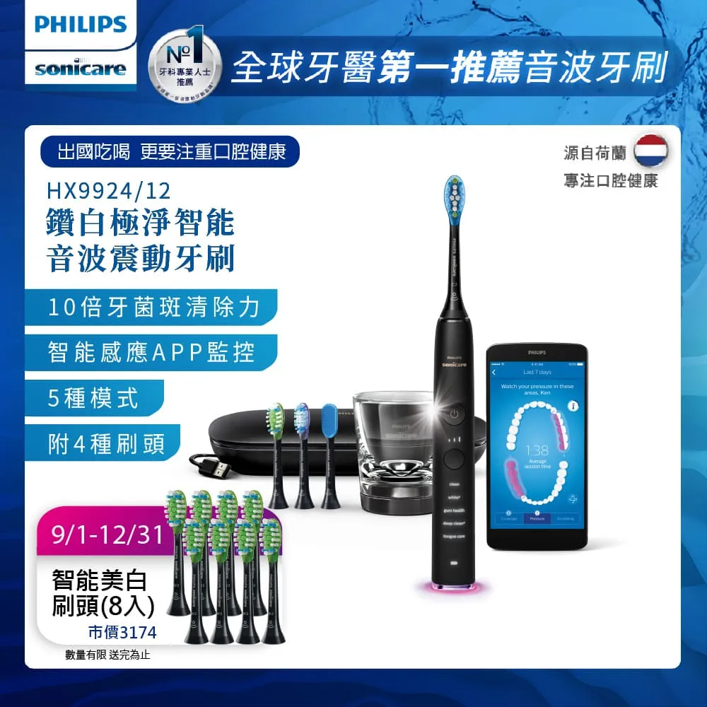 【PHILIPS 飛利浦】Sonicare DiamondClean Smart 鑽石靚白智能音波震動牙刷HX9924雙入組(白+粉) 歷史價格詳細信息