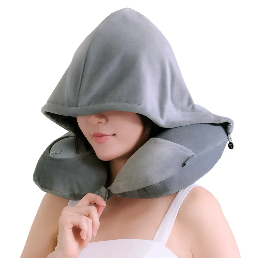 連帽睡眠減壓枕 U型枕 午睡枕 飛機枕 連帽U型枕 頸枕 靠枕 歷史價格詳細信息