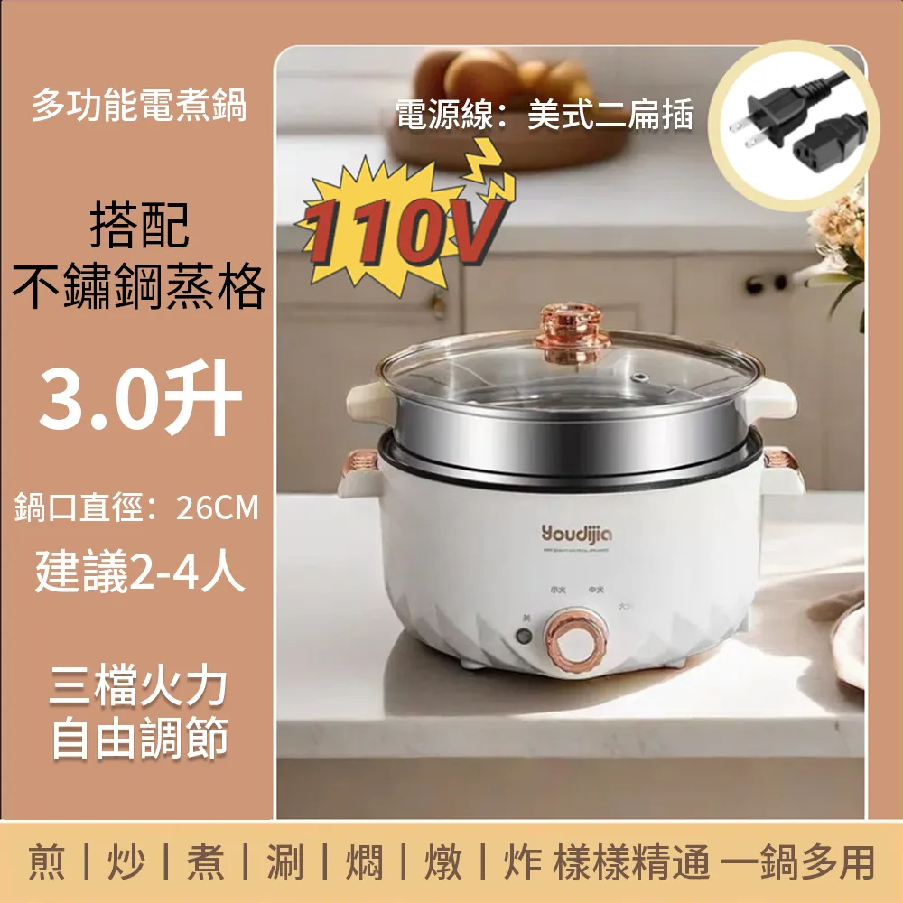 110V多功能電煮鍋 1.8L泡麵鍋 小型電火鍋蒸鍋炒鍋一體 220V學生宿舍家用煎鍋不粘鍋 歷史價格詳細信息