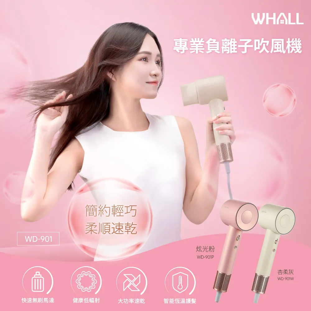 【WHALL】專業負離子吹風機 WD-901 (粉/灰) 歷史價格詳細信息