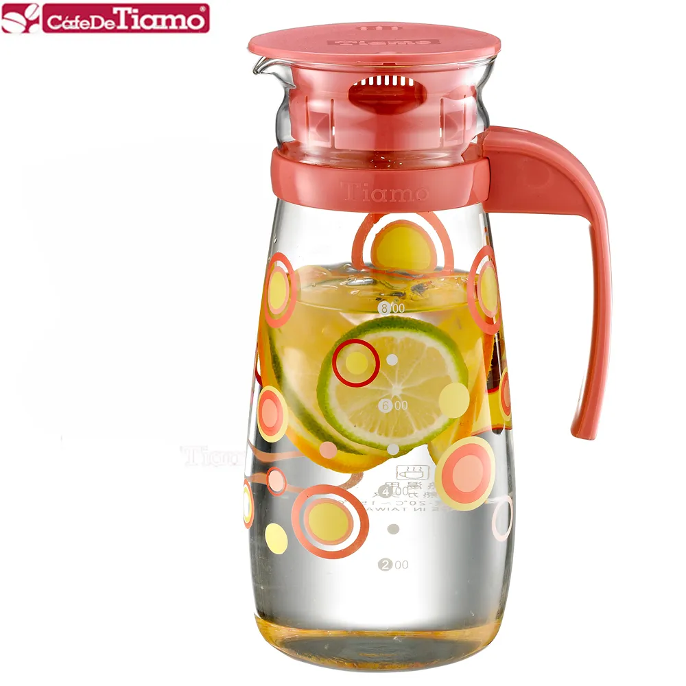 【Tiamo】Tiamo 玻璃水壺把手款1000ml-普普風紅色(HG2283) 歷史價格詳細信息