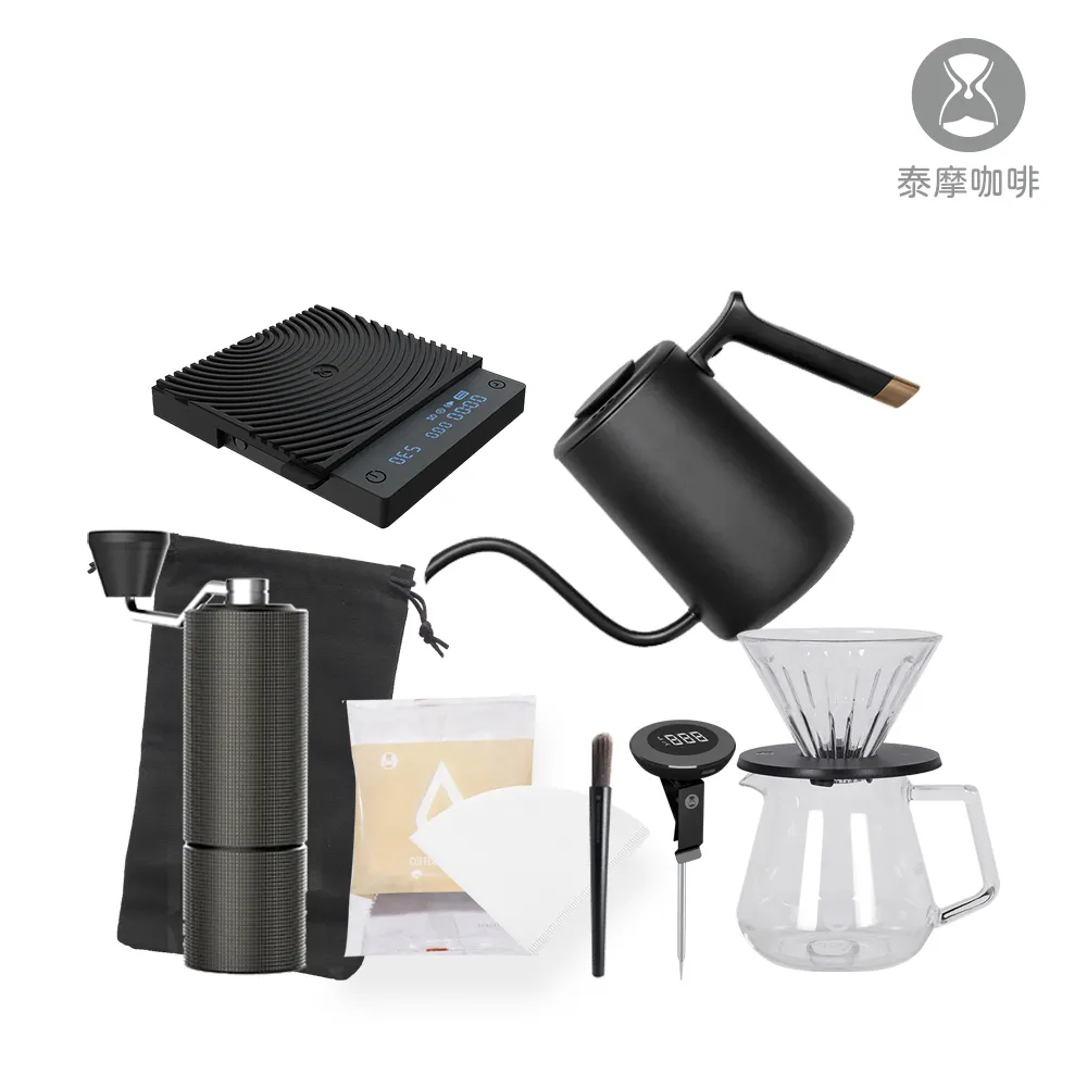【TIMEMORE 泰摩】手沖咖啡新手9件組黑(C3 水晶濾杯01黑 透明360下壺 Pure壺 小T Mini秤 濾紙 刷子 便攜袋) 歷史價格詳細信息