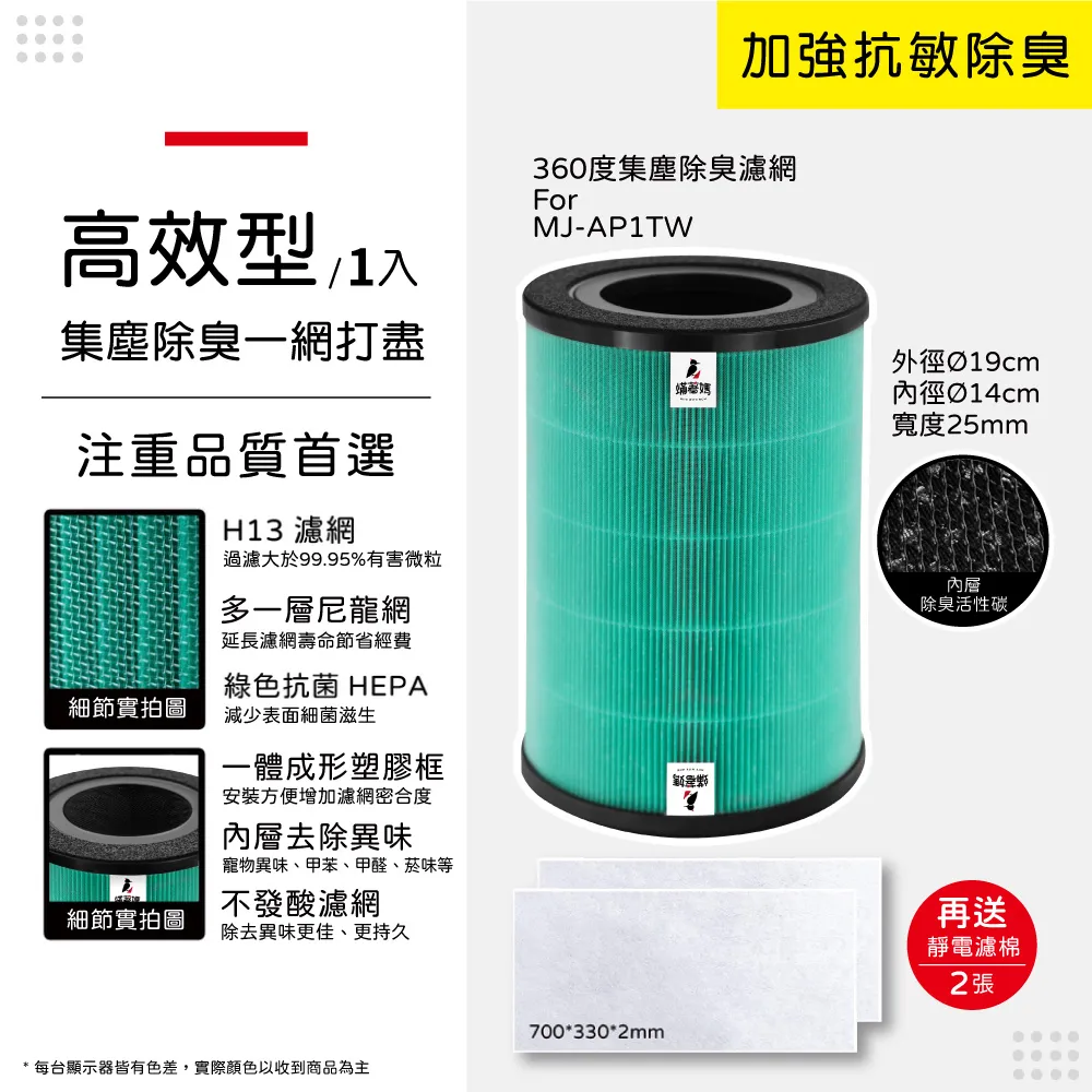 蟎著媽 高效複合式濾網(適用 聲寶 Sampo AL-BA09CH AL-11BA 空氣清淨機) 歷史價格詳細信息