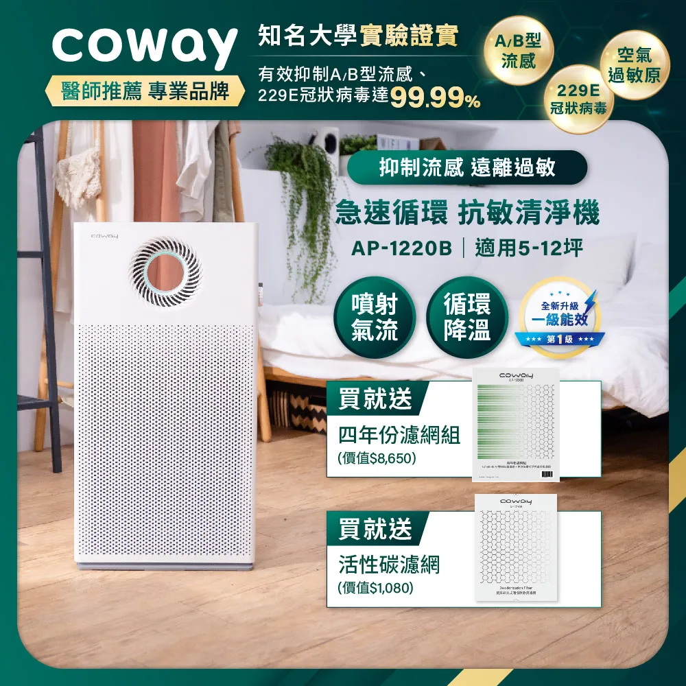 【Coway】綠淨力雙向循環空氣清淨機 AP-1220B(原廠認證福利品) 歷史價格詳細信息