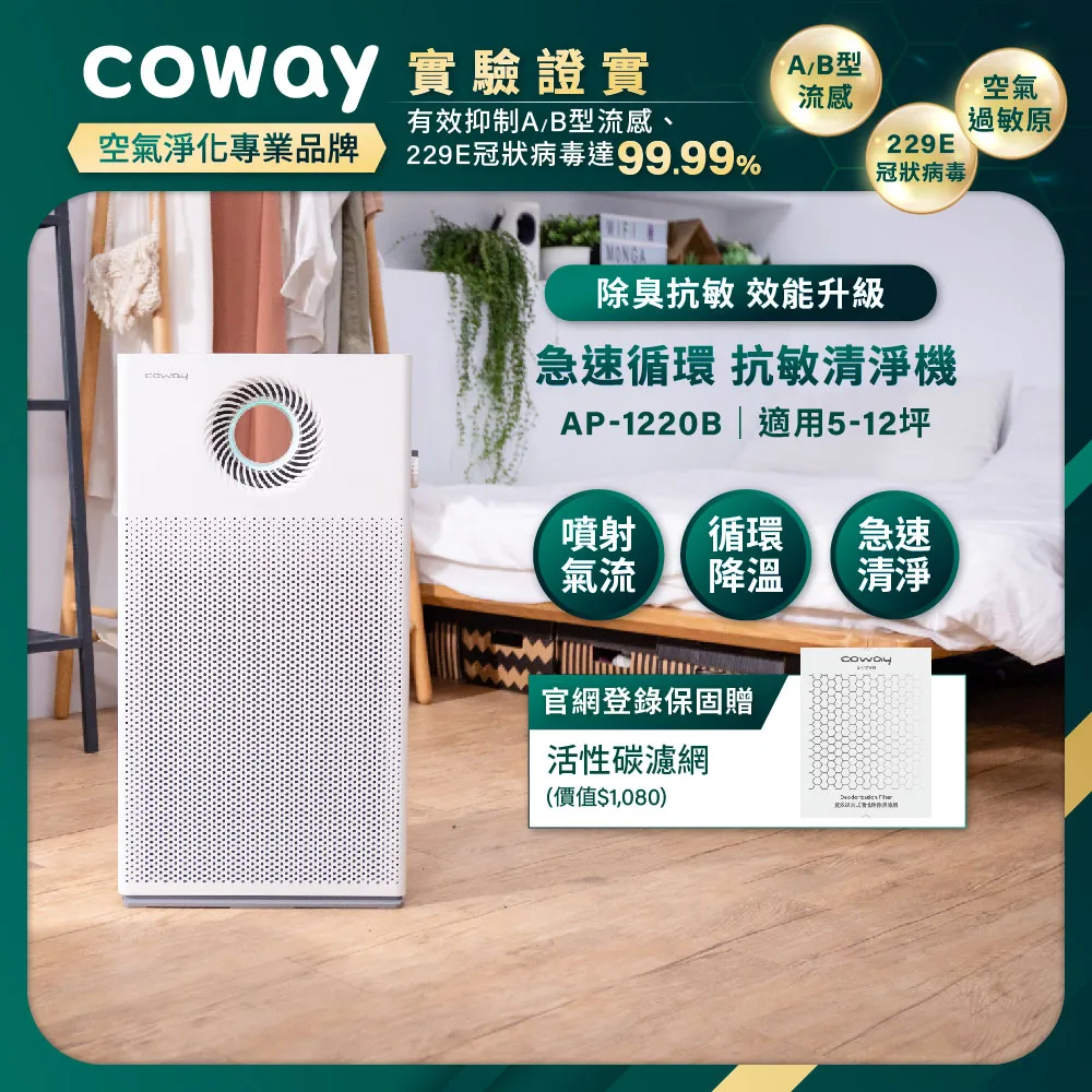 【Coway】綠淨力雙向循環空氣清淨機 AP-1220B(原廠認證福利品) 歷史價格詳細信息