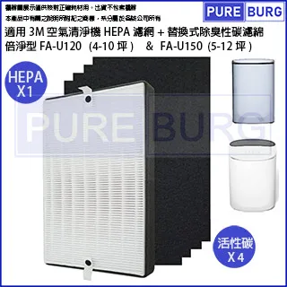 適用3M倍淨型FA-U90 FA-B200DC 空氣清淨機替換用HEPA濾網+2片前置除臭活性碳濾心 歷史價格詳細信息