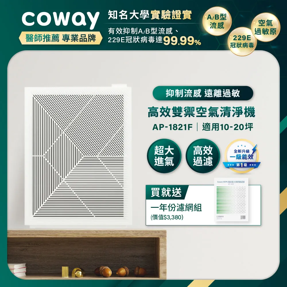 Coway 高效雙禦空氣清淨機 AP-1821F 歷史價格詳細信息
