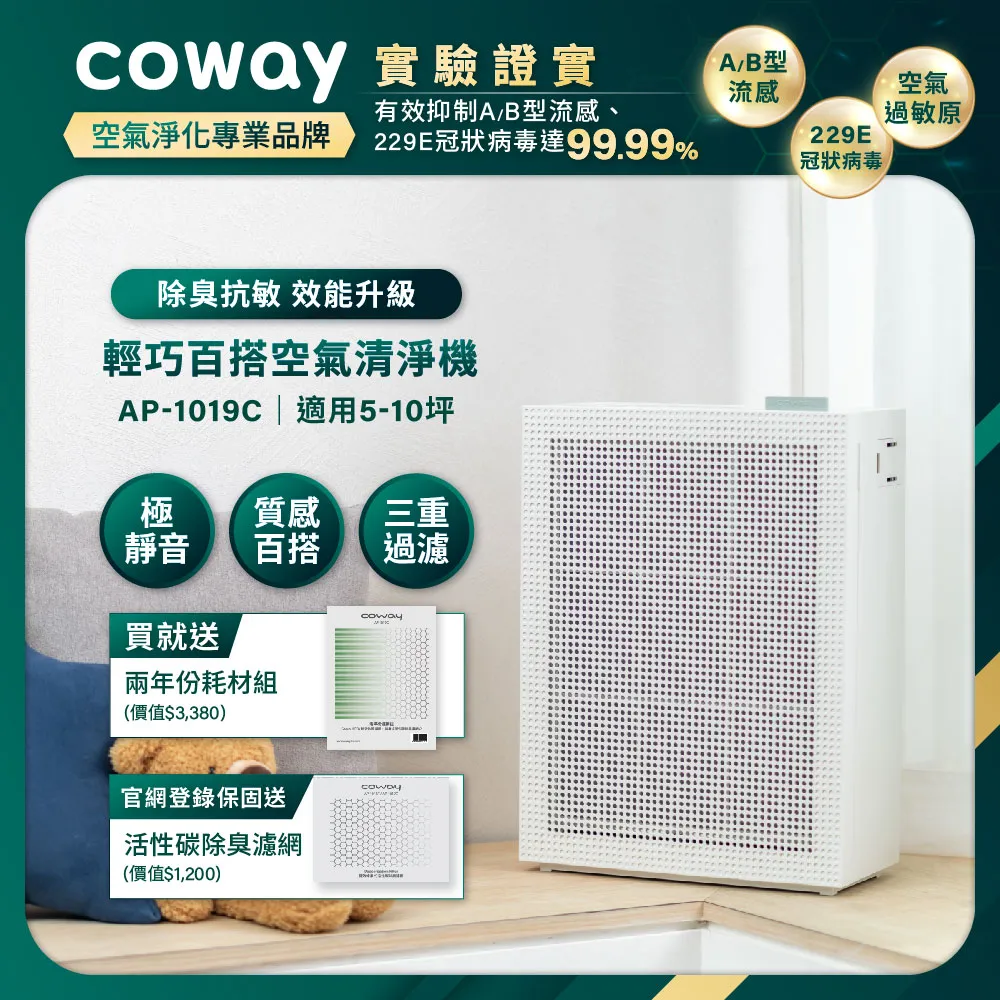 COWAY綠淨力玩美雙禦空氣清淨機(白)  AP-1019C(WHITE) 【全國電子】 歷史價格詳細信息