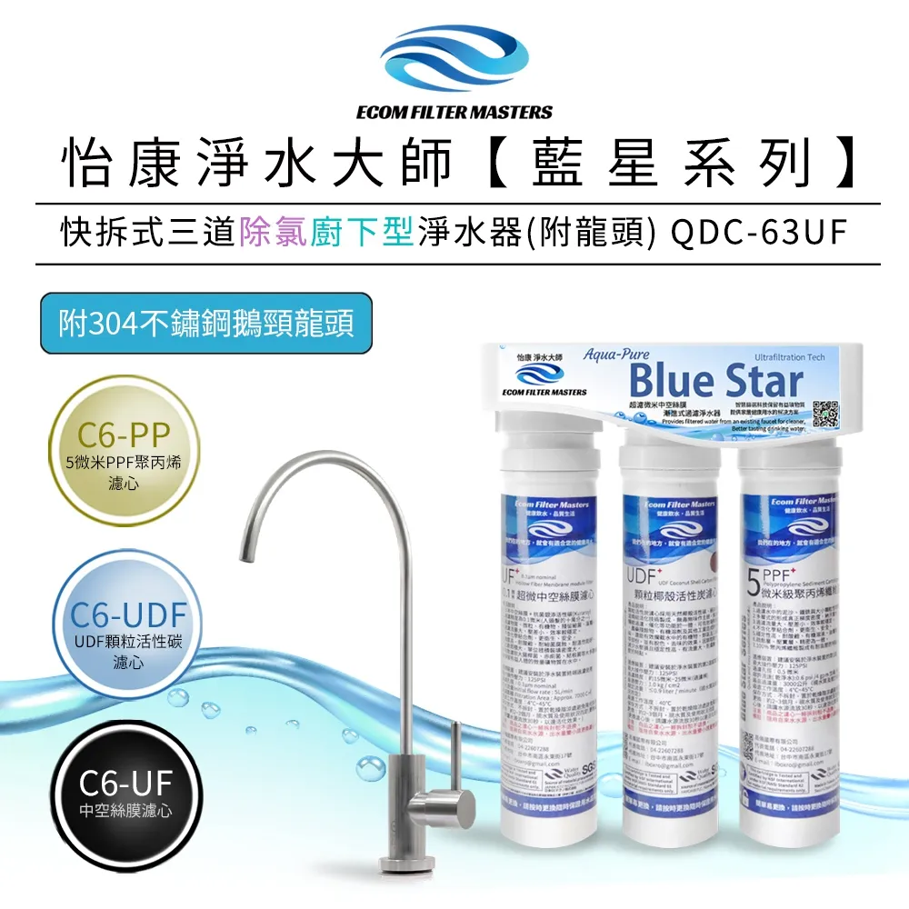 怡康 藍星系列快拆式三道軟水廚上型淨水器QUC-63N 歷史價格詳細信息