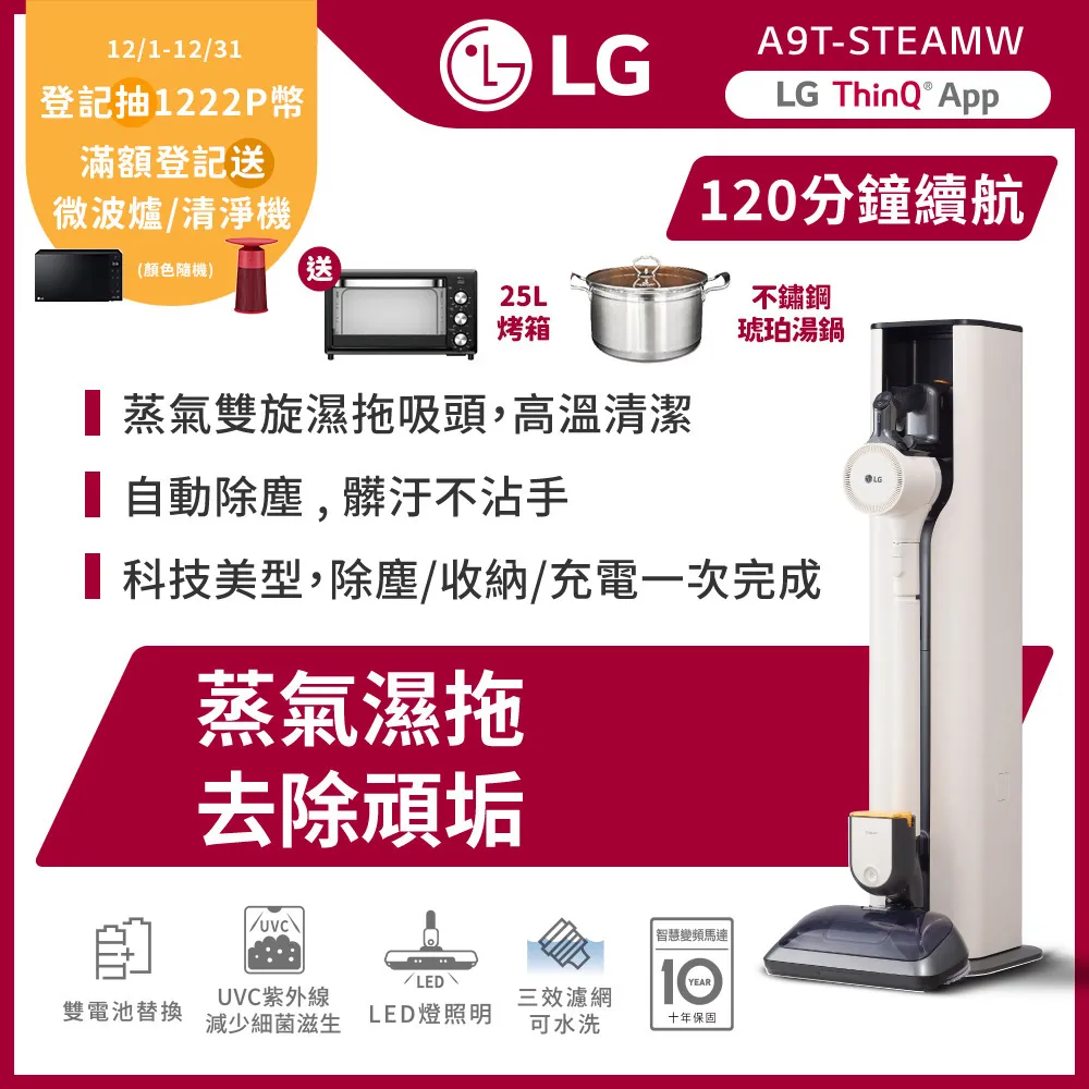【LG 樂金】A9TS蒸氣系列自動除塵濕拖無線吸塵器 A9T-STEAMW (石墨綠) 歷史價格詳細信息