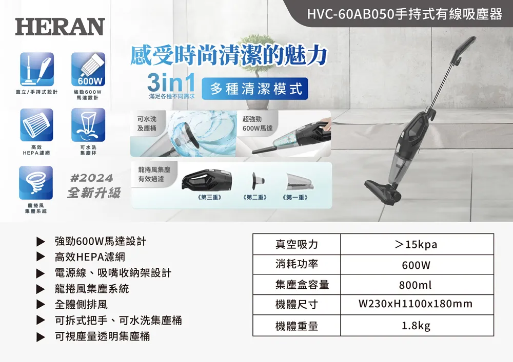 HERAN 禾聯 直立式 手持 吸塵器 HVC-60AB010 HEPA 水洗 龍捲風 歷史價格詳細信息