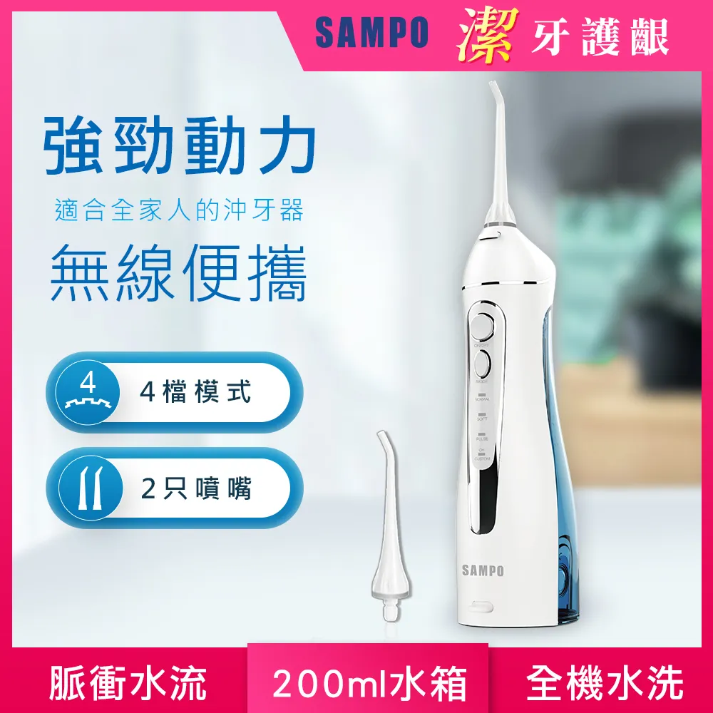 SAMPO聲寶 攜帶型電動沖牙機 WB-Z2003NL 贈- 4只功能替換噴嘴頭  洗牙機 牙齒 潔牙機 原廠保固 現貨 歷史價格詳細信息