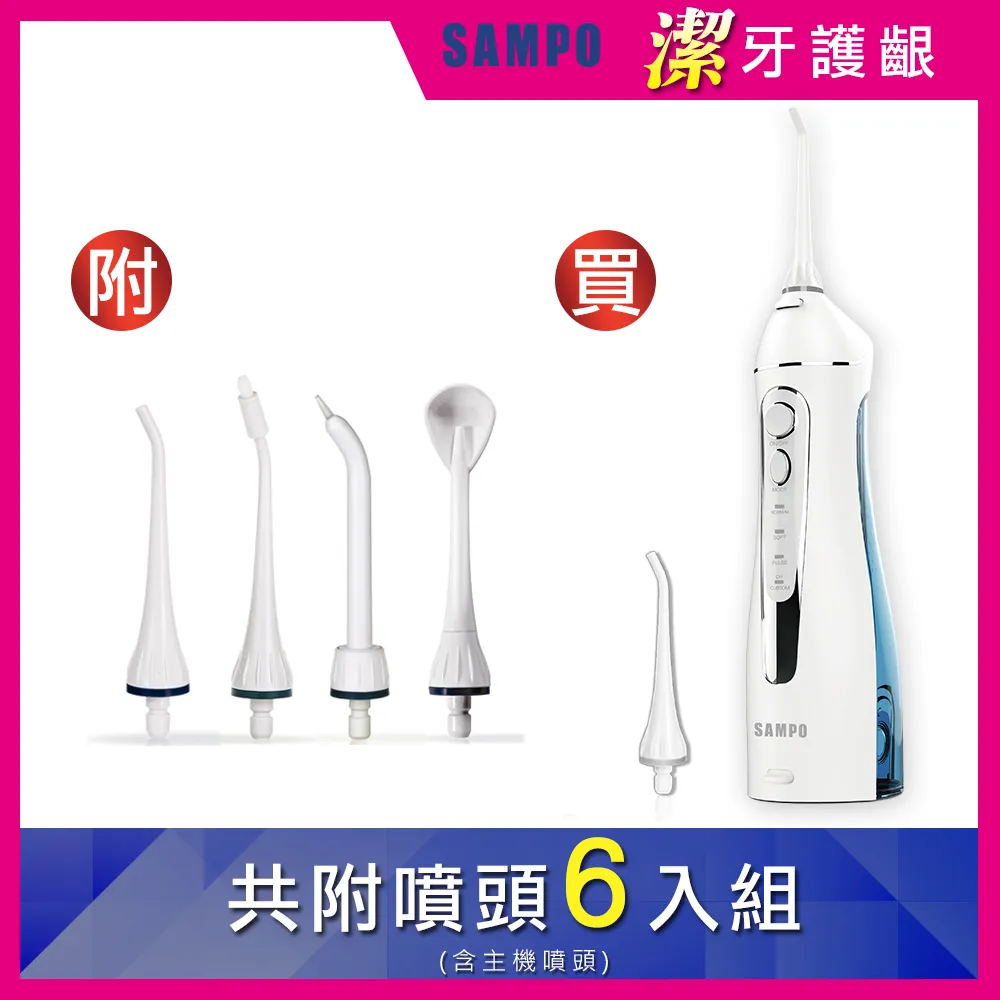 SAMPO聲寶 攜帶型電動沖牙機 WB-Z2003NL 贈- 4只功能替換噴嘴頭  洗牙機 牙齒 潔牙機 原廠保固 現貨 歷史價格詳細信息